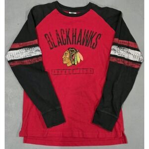 Chicago Blackhawks Shirt Mens Medium Long Sleeve Black & Red NHL Official Logo